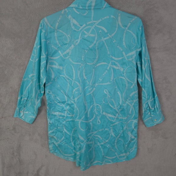 Lauren Ralph Lauren Button Up Shirt Dress Long Sleeve Top Crest Geometric Large - Picture 2 of 15